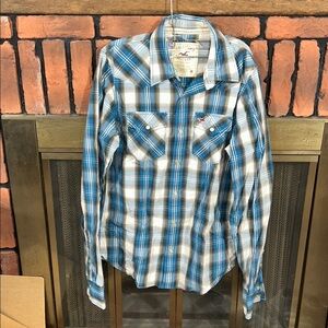 Hollister Blue and White Plaid Shirt